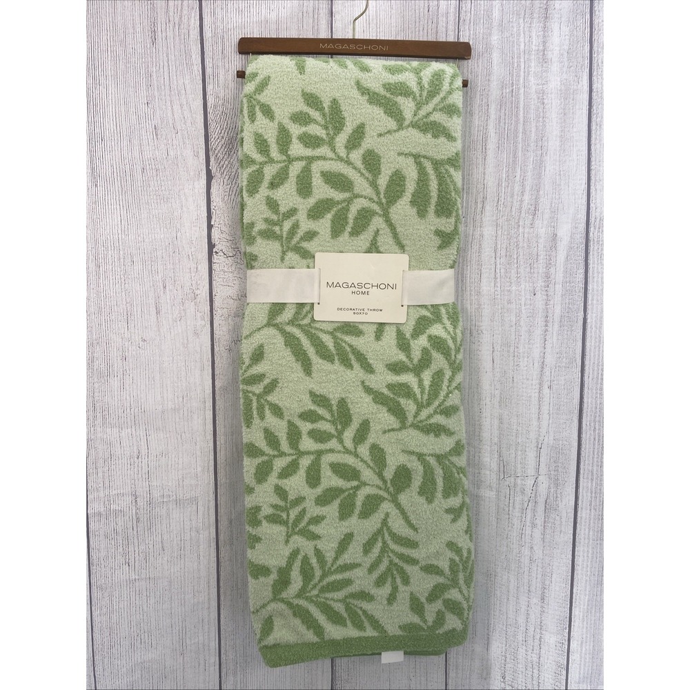 Magaschoni Throw Blanket 50x70 Light Green Floral Botanical Leaves Plush Soft
